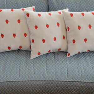Strawberry Pillows, Set of Three, 16 x 16 Inches - New, Handcrafted